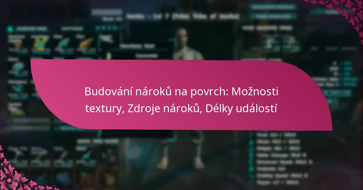 Budování nároků na povrch: Možnosti textury, Zdroje nároků, Délky událostí
